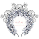 Packed Party Disco Ball Novelty Headband - Silver Tinsel Satin Headband with Multi-Size Disco Balls and Silver Glitter Stars, One Size Fits All