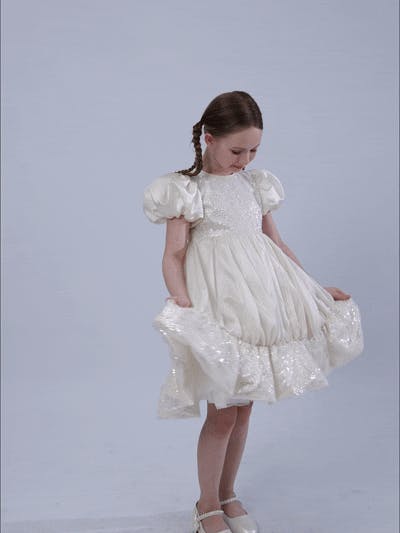 Cream Aurora Glitter Party Dress