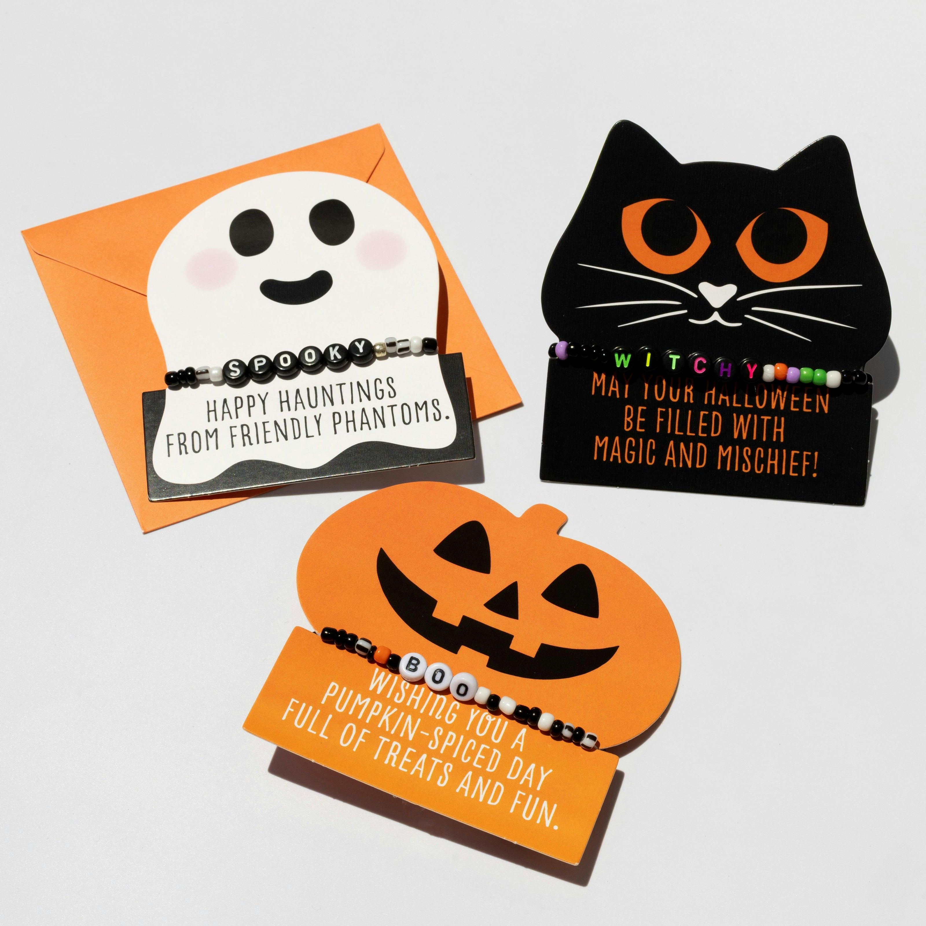 Halloween Greetings Beaded Bracelet Exchange Cards Boo-Basket Stuffer