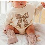 Mocha Floral Bow Patch Long Sleeve Romper