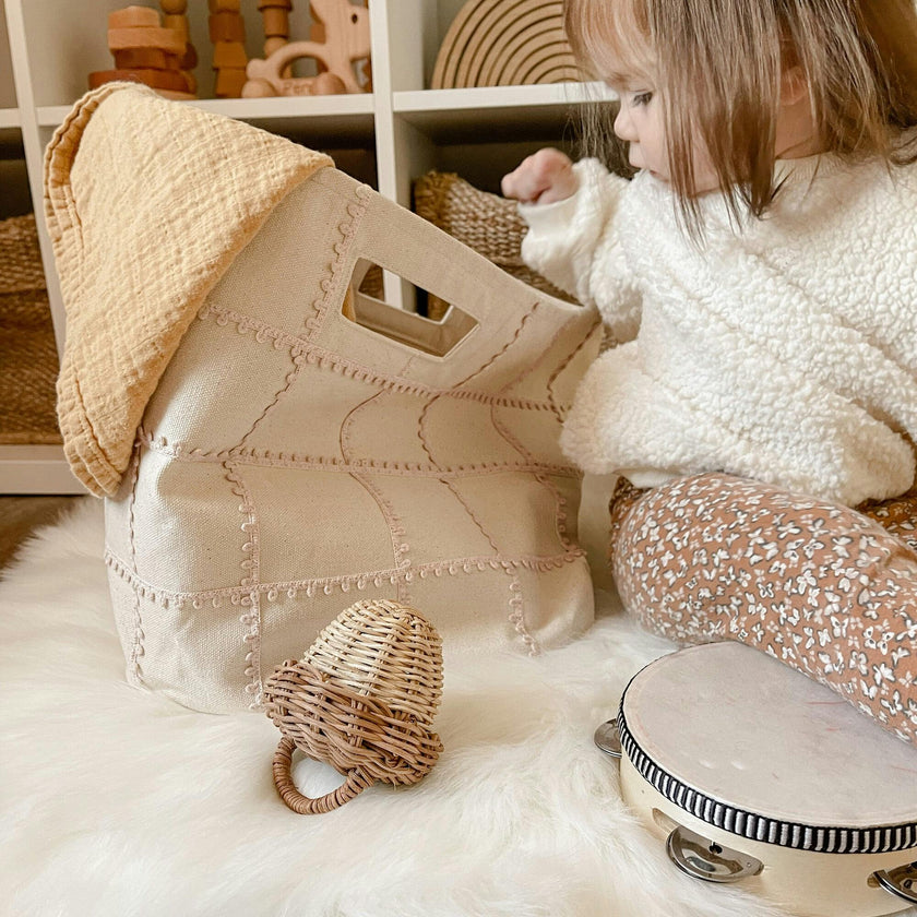 Handmade Canvas Storage Basket Mesh Lace
