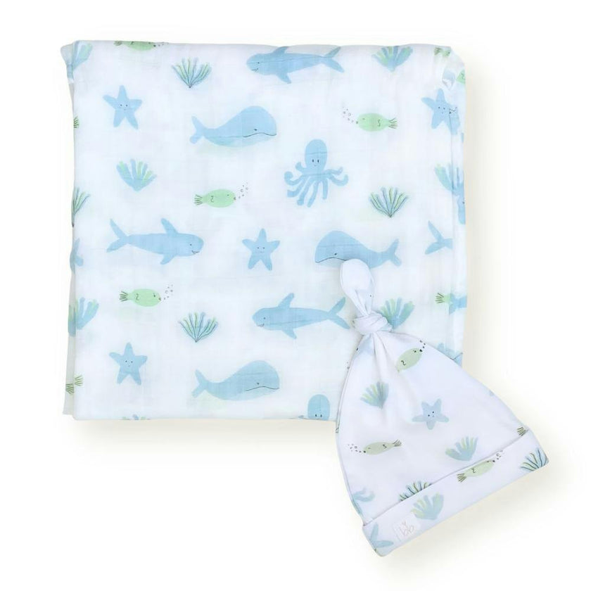Bamboo Muslin Swaddle Blanket & Topknot Set