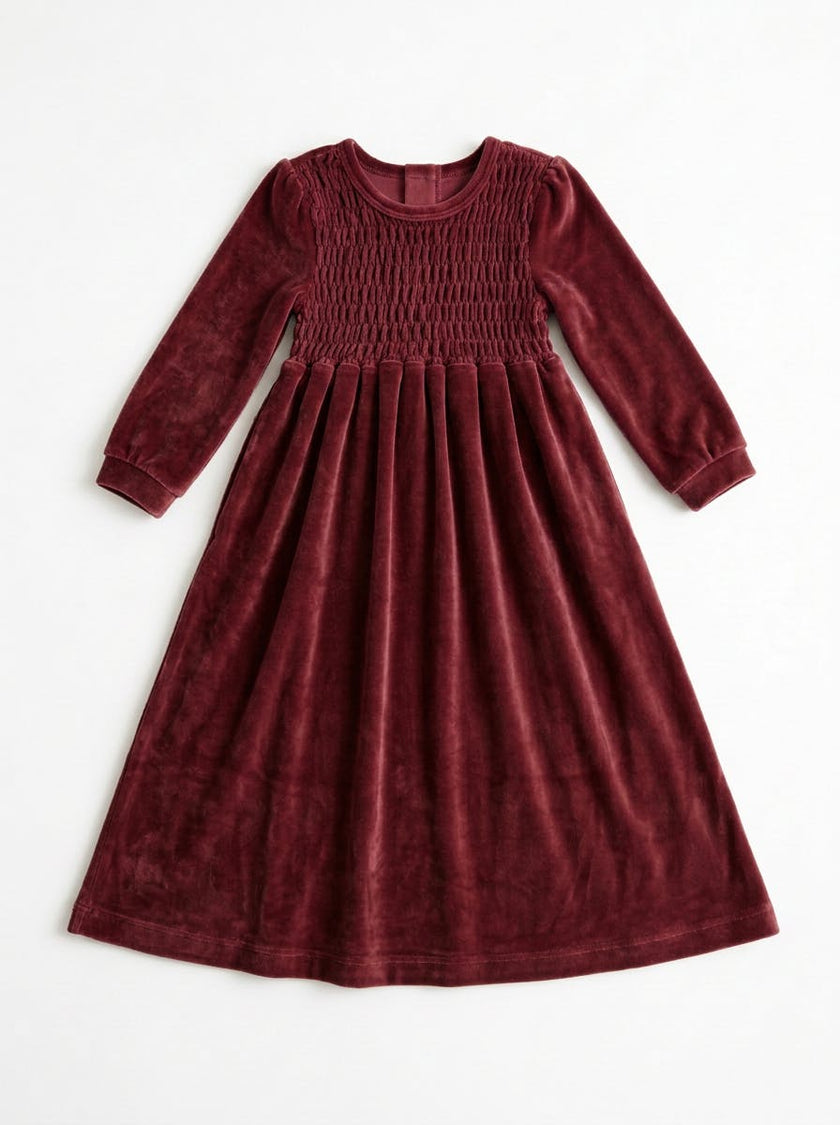 Girls Ruched Velvet Dress