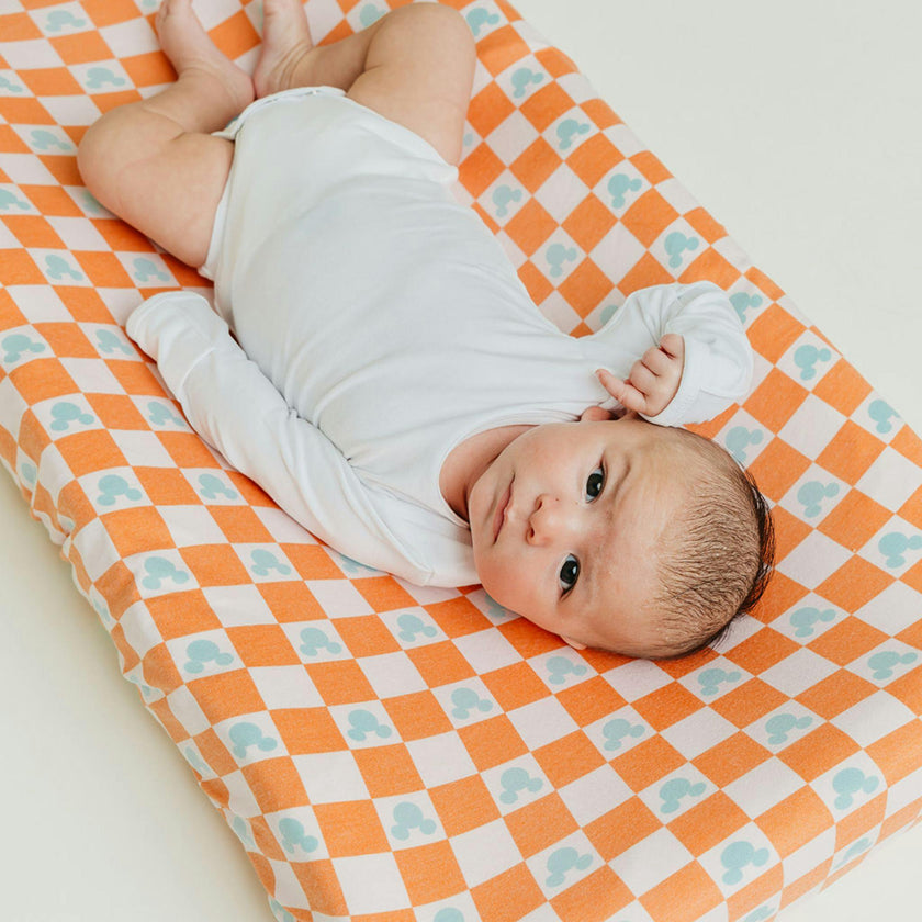 Premium Knit Diaper Changing Pad Cover - Mickey Mouse Check