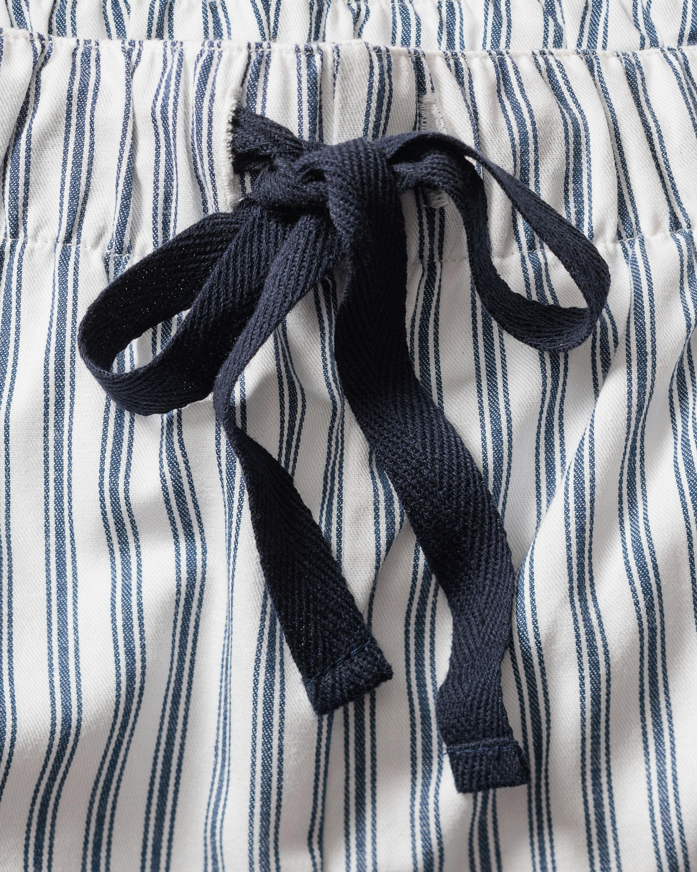 Women's Twill Pajama Long Sleeve Short Set in Navy French Ticking