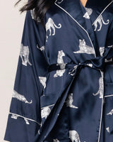Women's Silk Long Robe in Panthère de Nuit