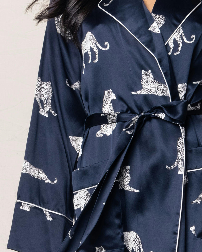 Women's Silk Long Robe in Panthère de Nuit