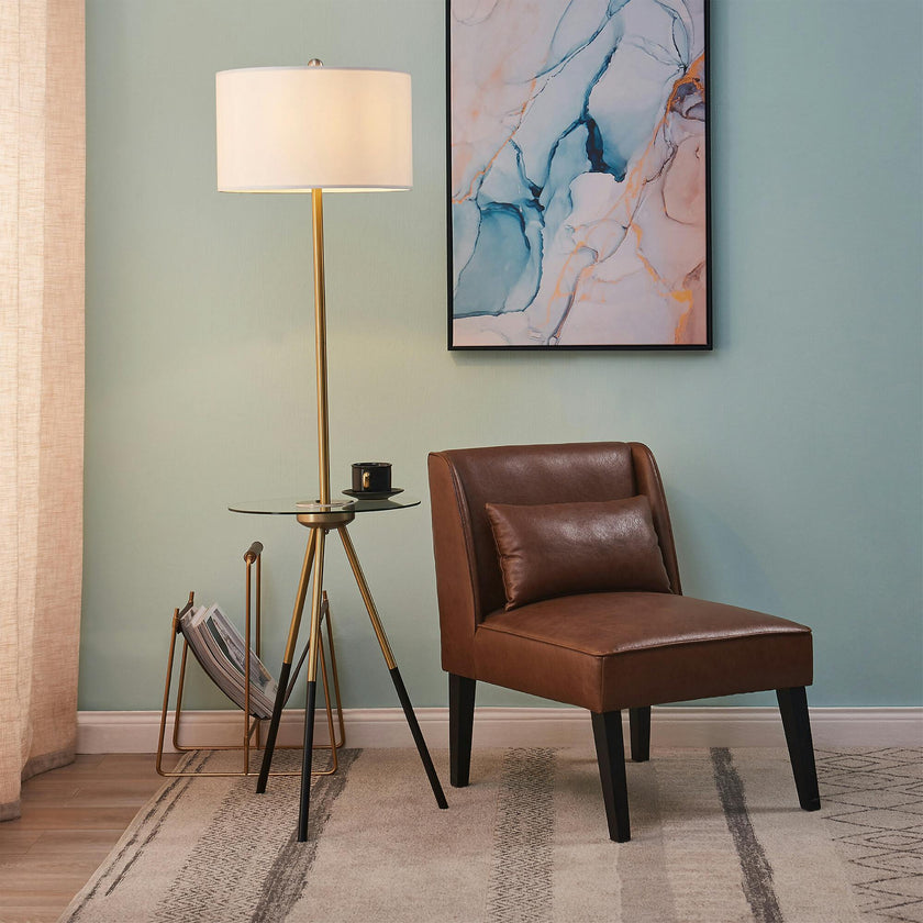 Myra Floor Lamp with Glass Table and Built-In USB
