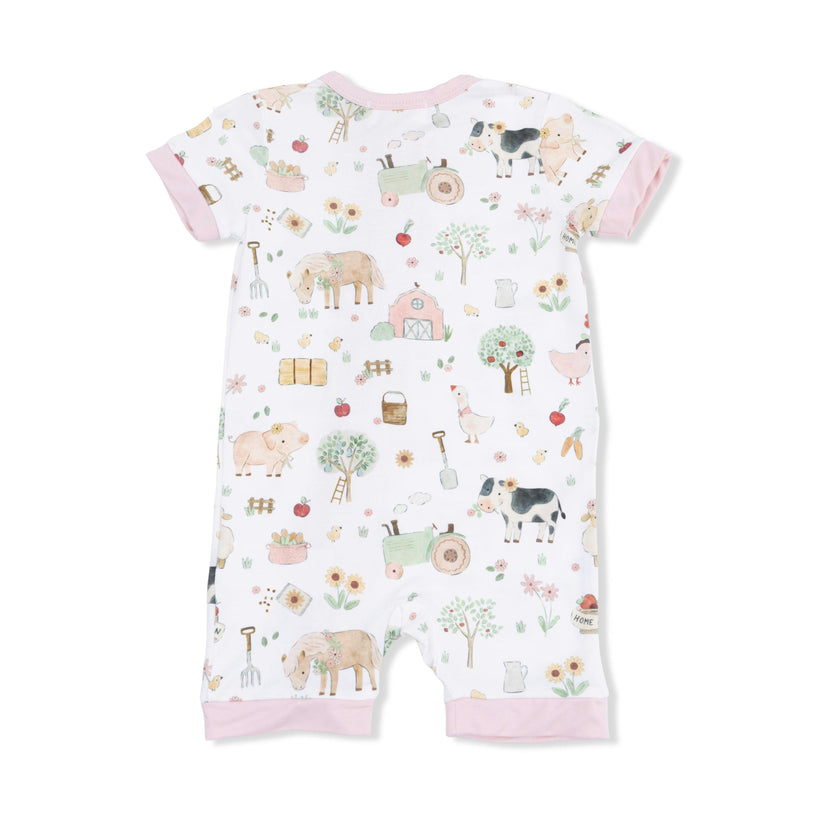 Cute Farm Animals Pink - Shortie 2 Way Zipper Romper