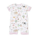 Cute Farm Animals Pink - Shortie 2 Way Zipper Romper