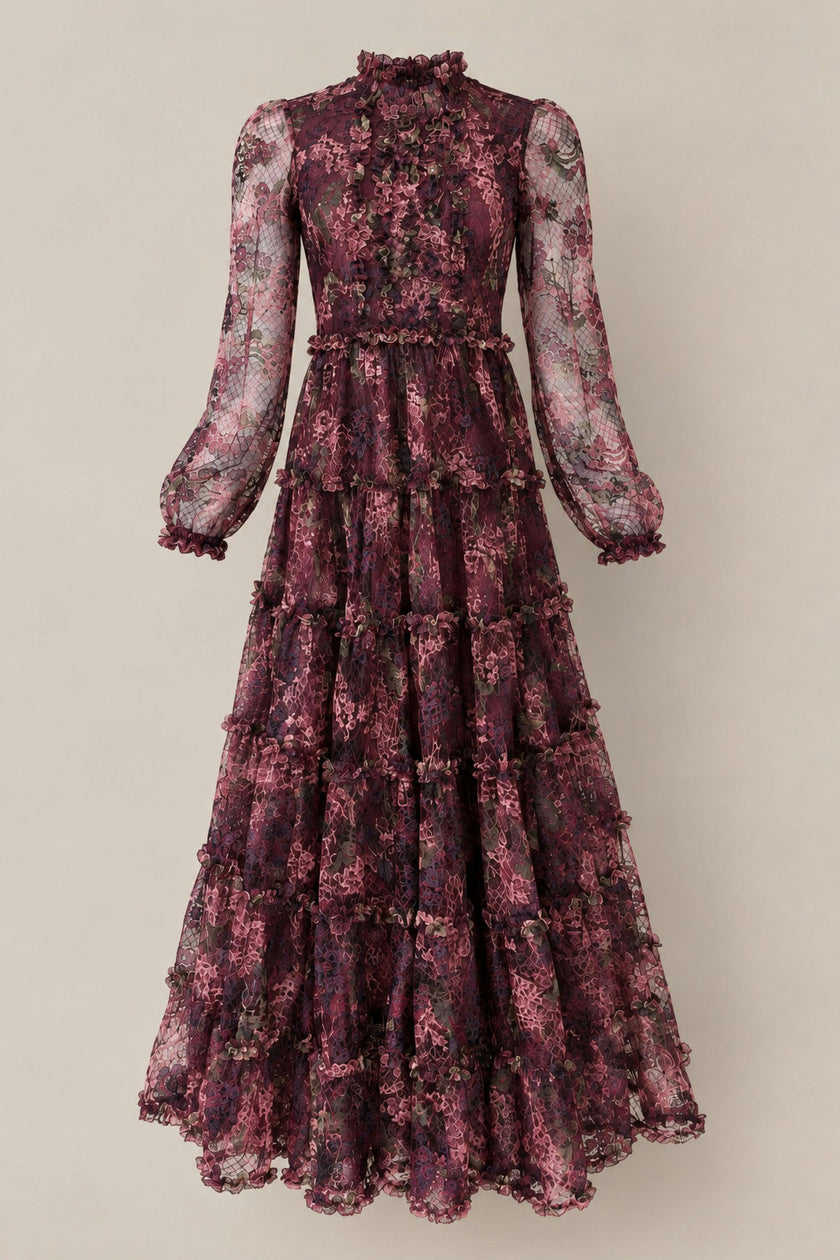 Madrigal Dress in Merlot Floral