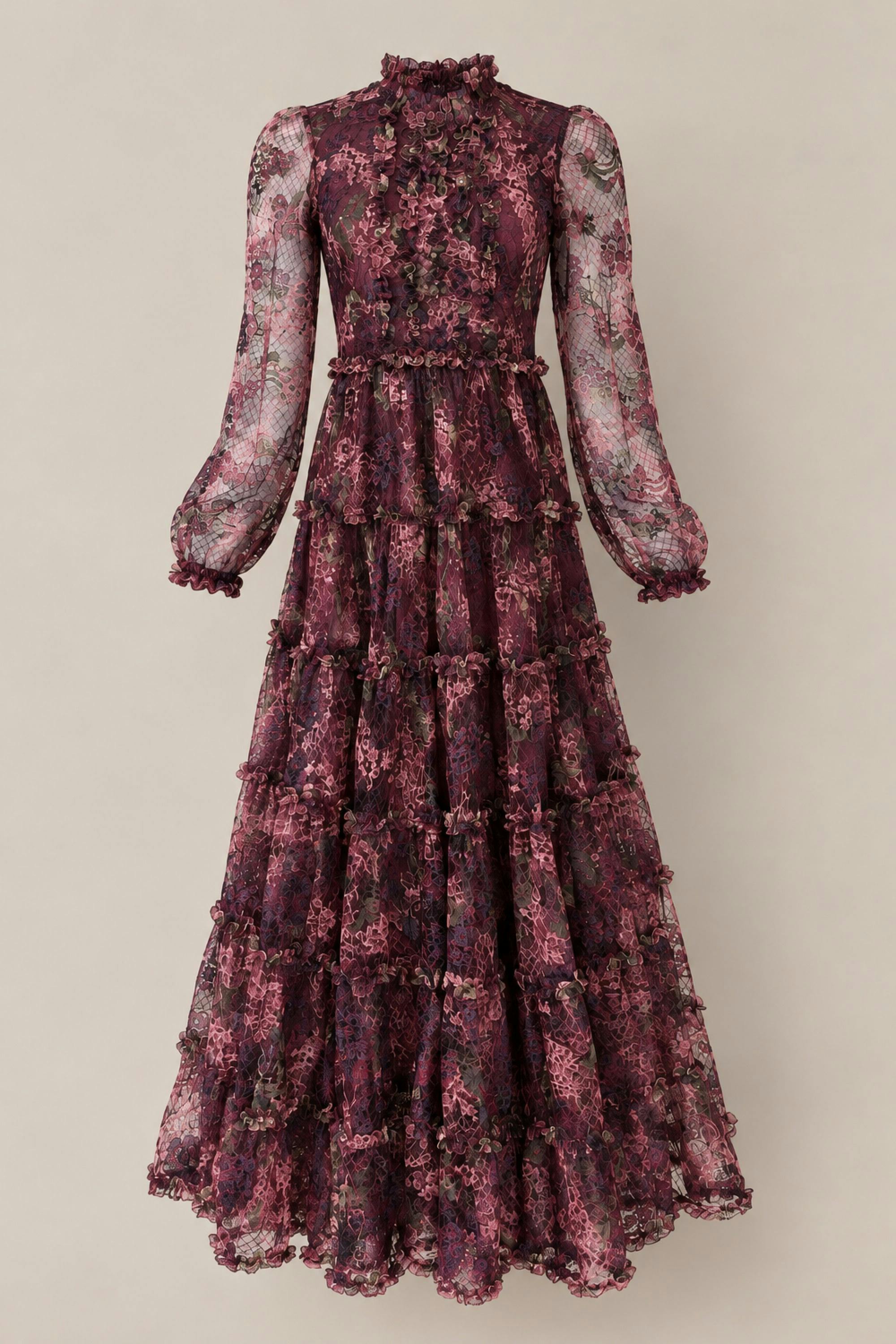 Madrigal Dress in Merlot Floral