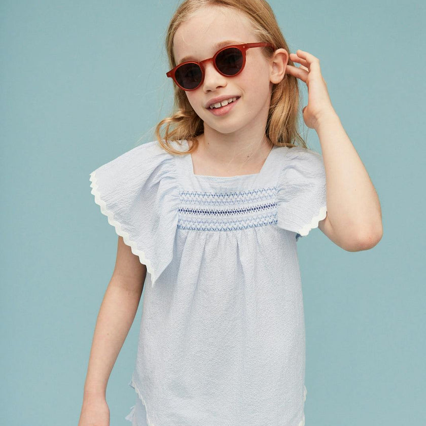 Seersucker Smocked Girl Blouse