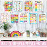 16-Piece Colorful Prek & Kindergarten Posters & 9-Piece Phonics & Vowels Posters