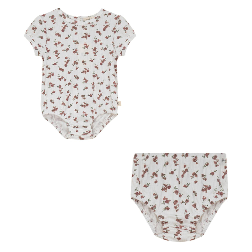 Floral Delight Ribbed Top and Elastic Waist Bottom Two Piece Set