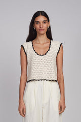 ZARIA CROCHET TOP | IVORY W/ BLACK TIPPING