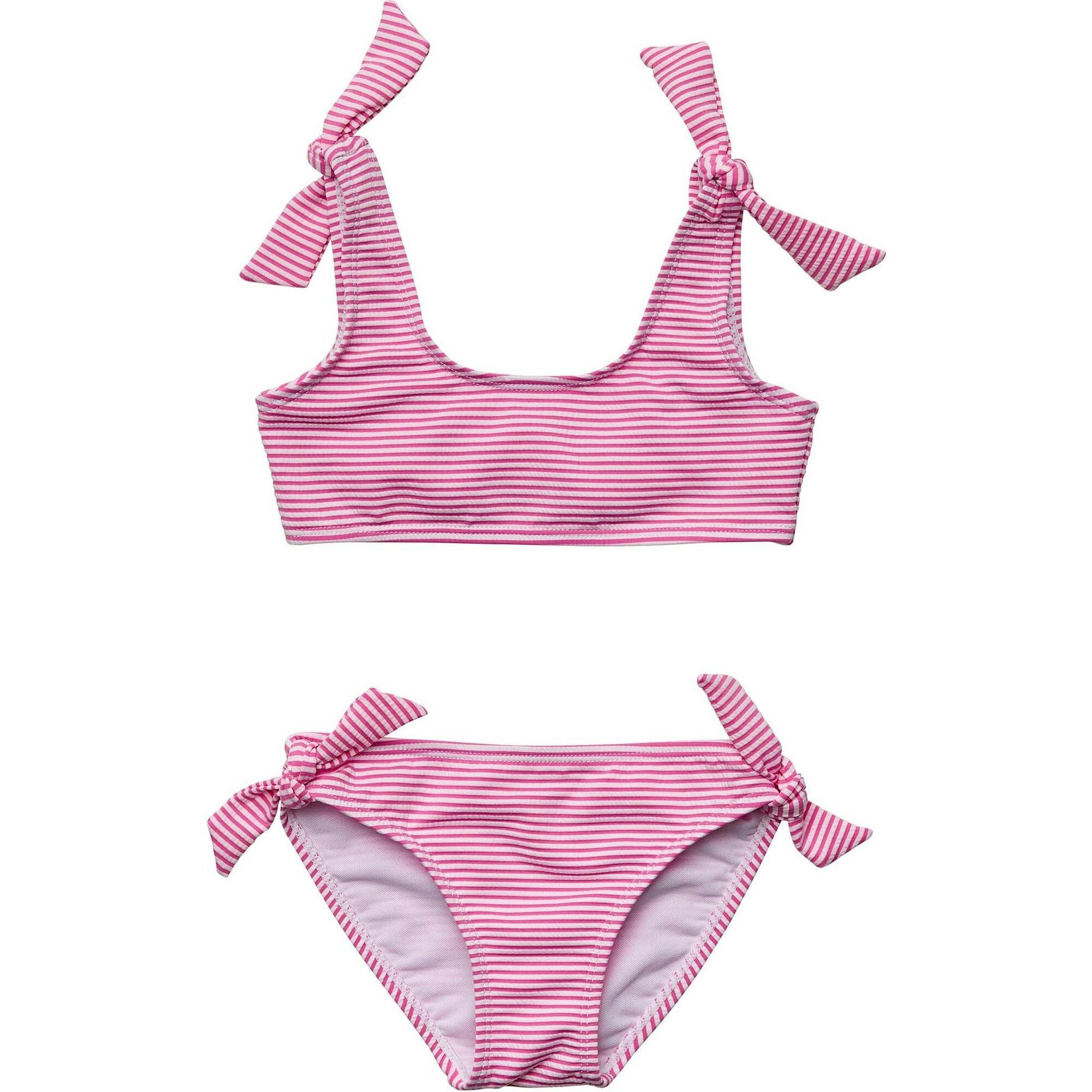Raspberry Stripe Tie Crop Bikini