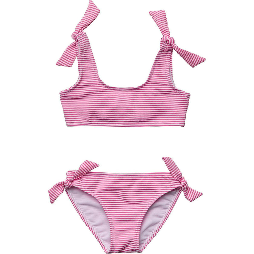 Raspberry Stripe Tie Crop Bikini