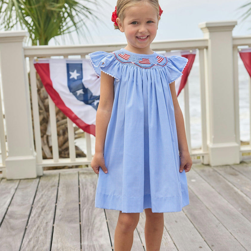Smocked Bishop Dress - Flags