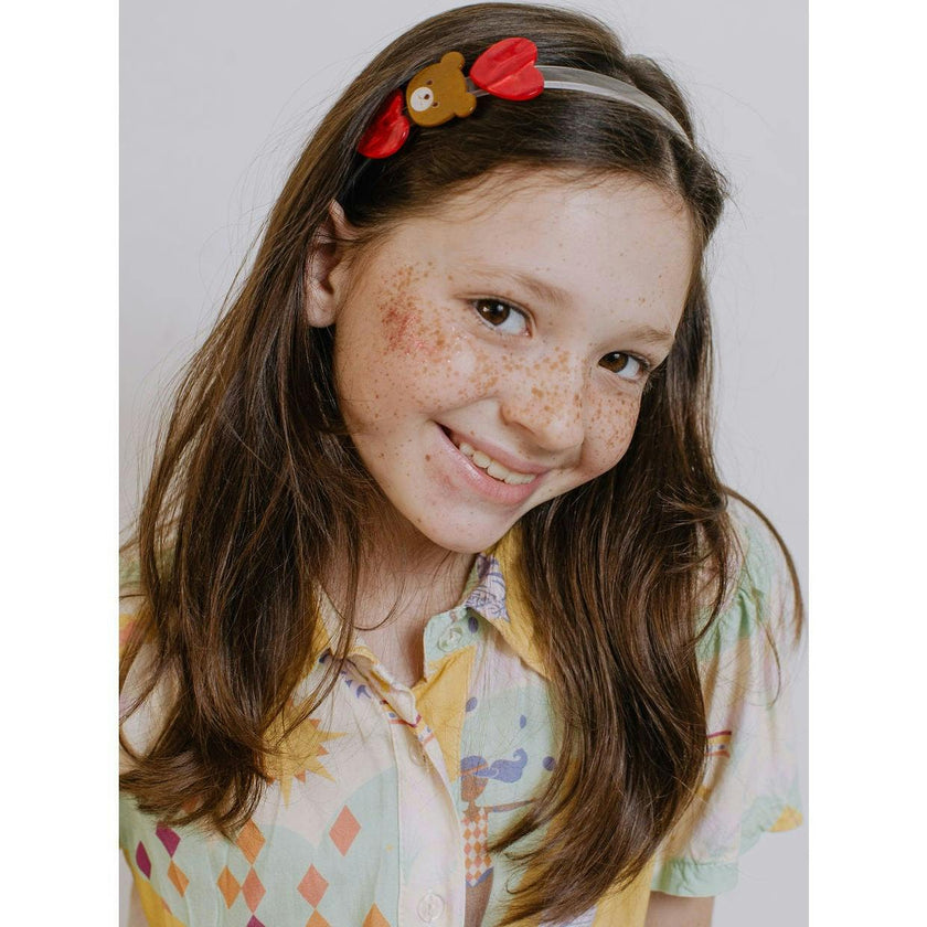 Bear with Hearts Pearlized Red Headband -VAL