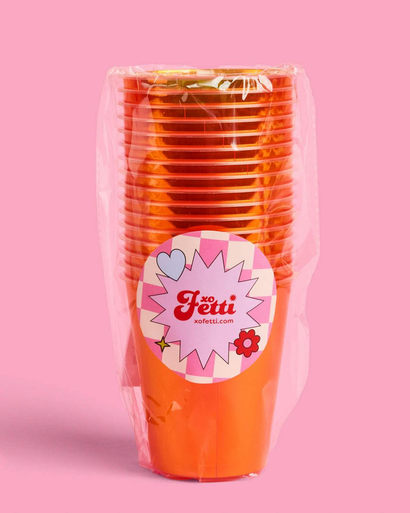 Orange Iridescent Cups - 16 plastic cups