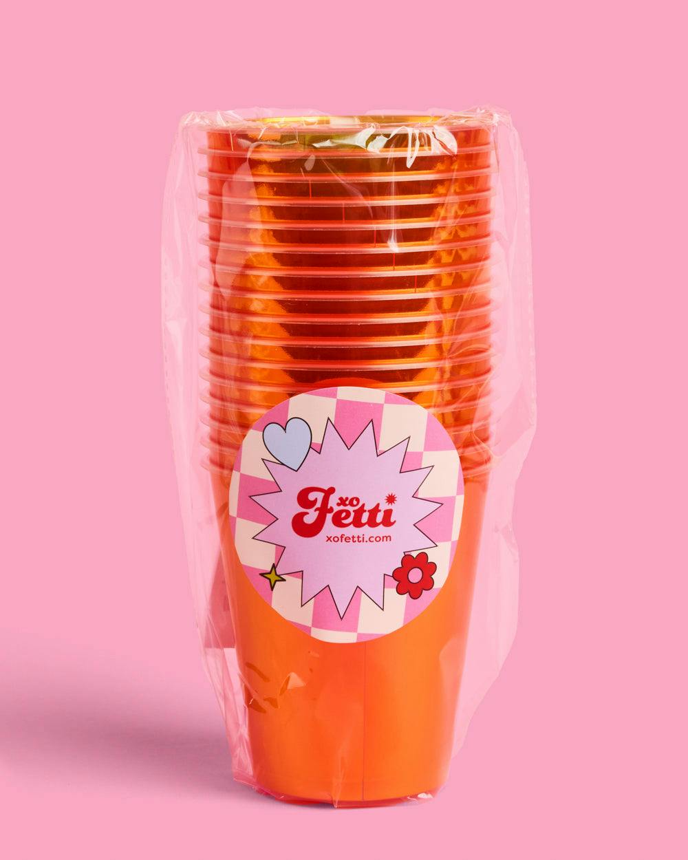 Orange Iridescent Cups - 16 plastic cups