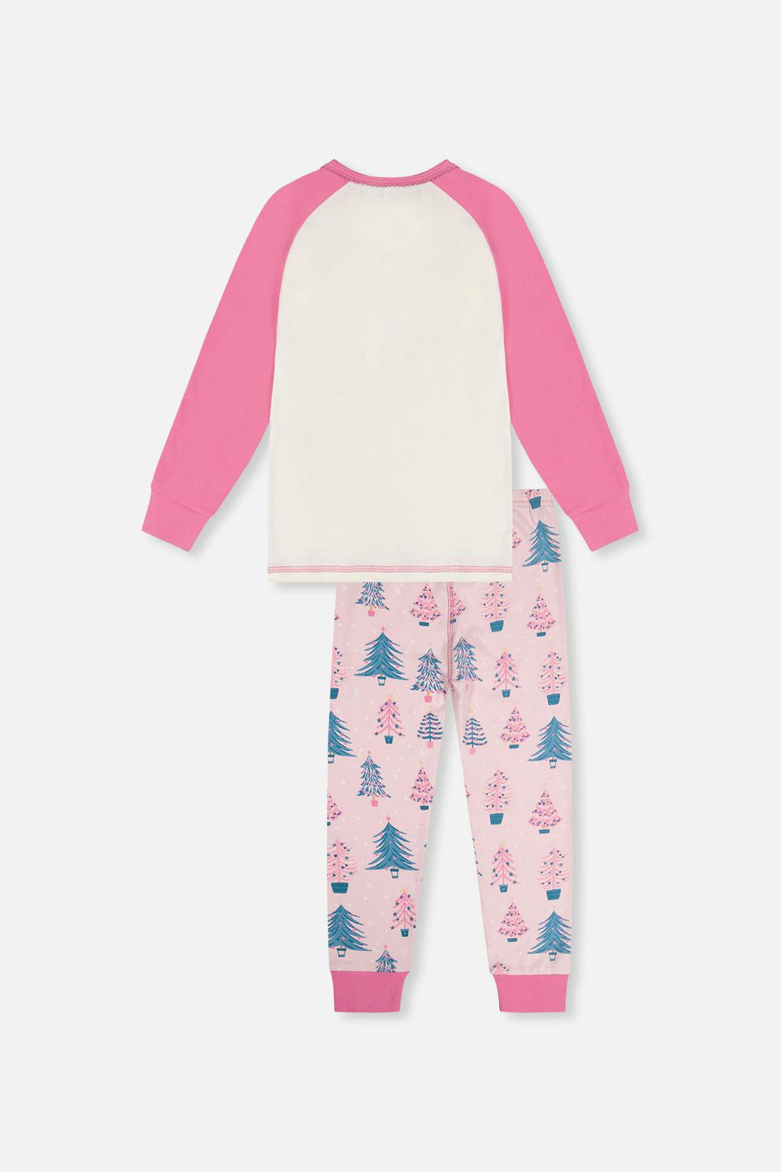 Organic Cotton Two Piece Pajama Set Pink Tree Print