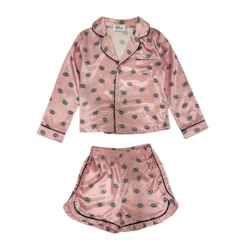 Evil Eye Silk Long Sleeve Shirt & Short Set