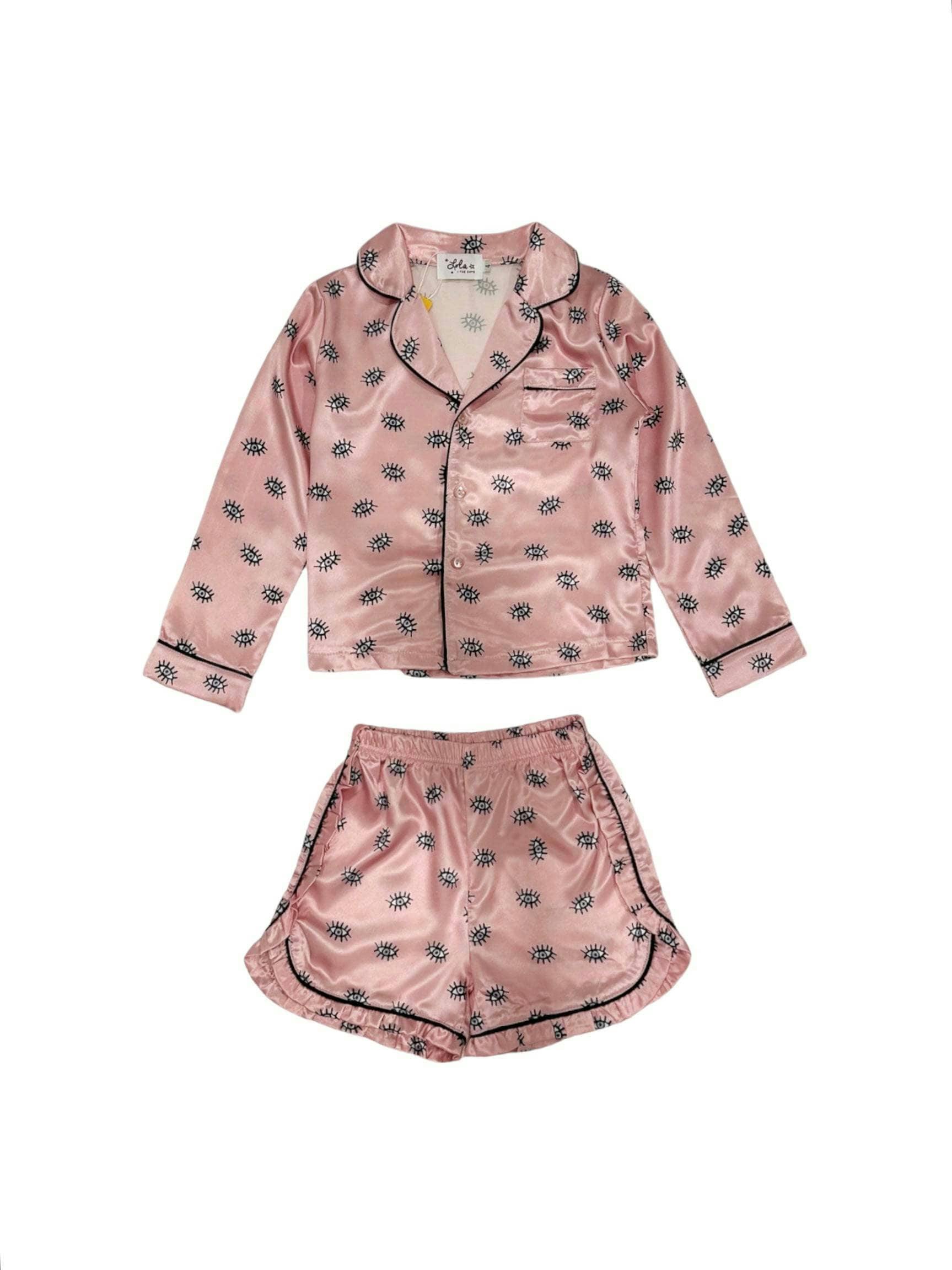 Evil Eye Silk Long Sleeve Shirt & Short Set