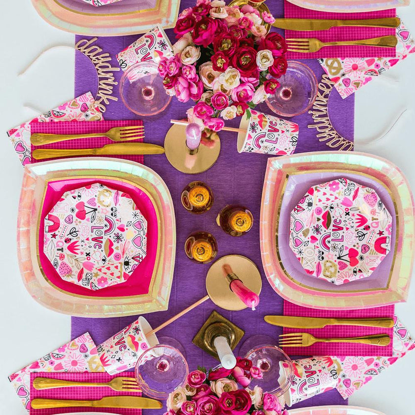Magenta Grid Print Guest Napkins