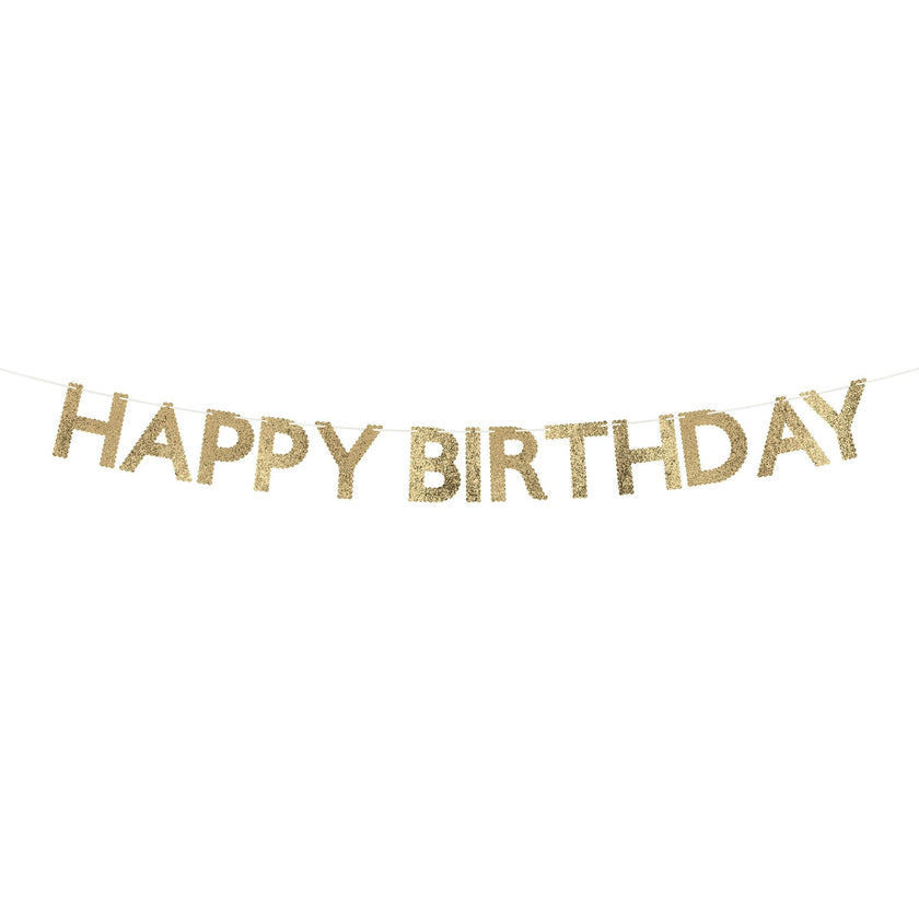 Gold Glitter Fabric Happy Birthday Garland
