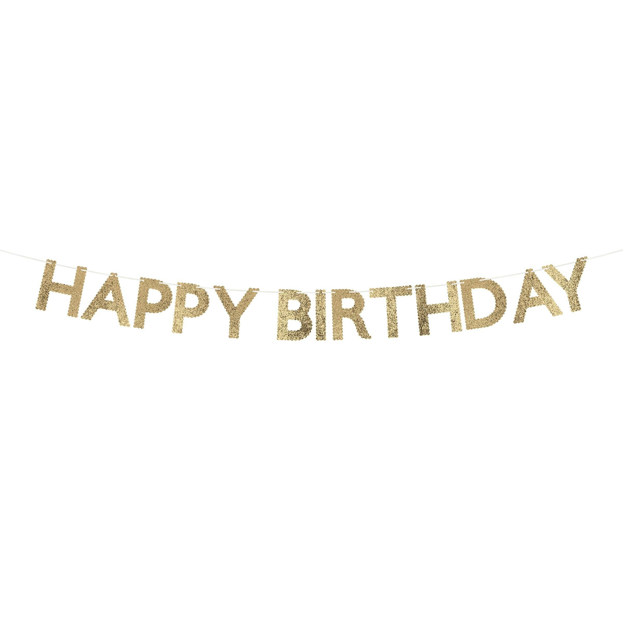 Gold Glitter Fabric Happy Birthday Garland