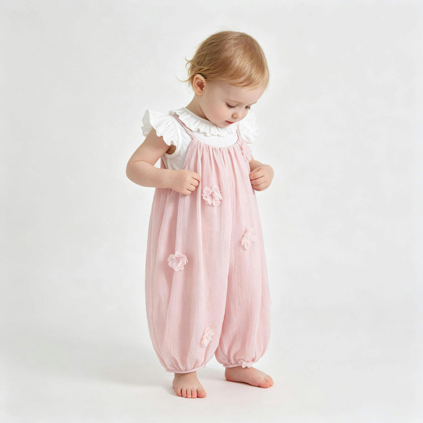 Pink Romper & White Top Set