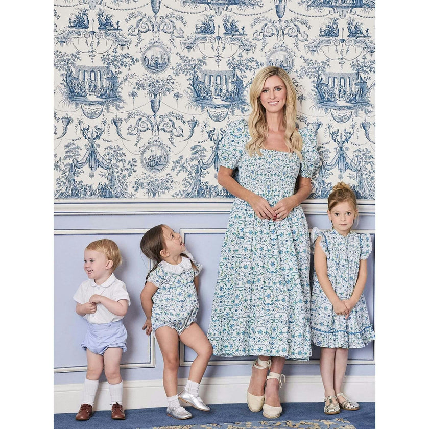 Nicky Hilton x La Coqueta Blue Bow Floral Lily-Grace Baby Girl Romper