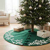 Handmade Felt Cream Branches and Stars Green Christmas Tree Skirt 60"