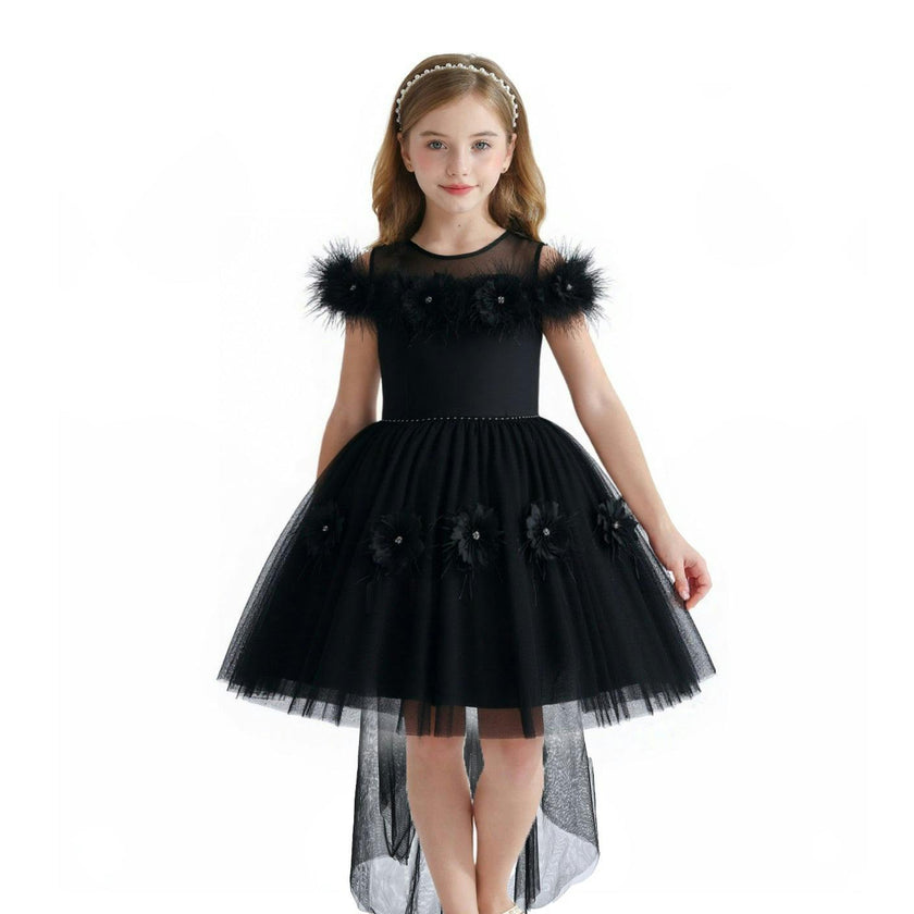 Black Feather Bow Dress