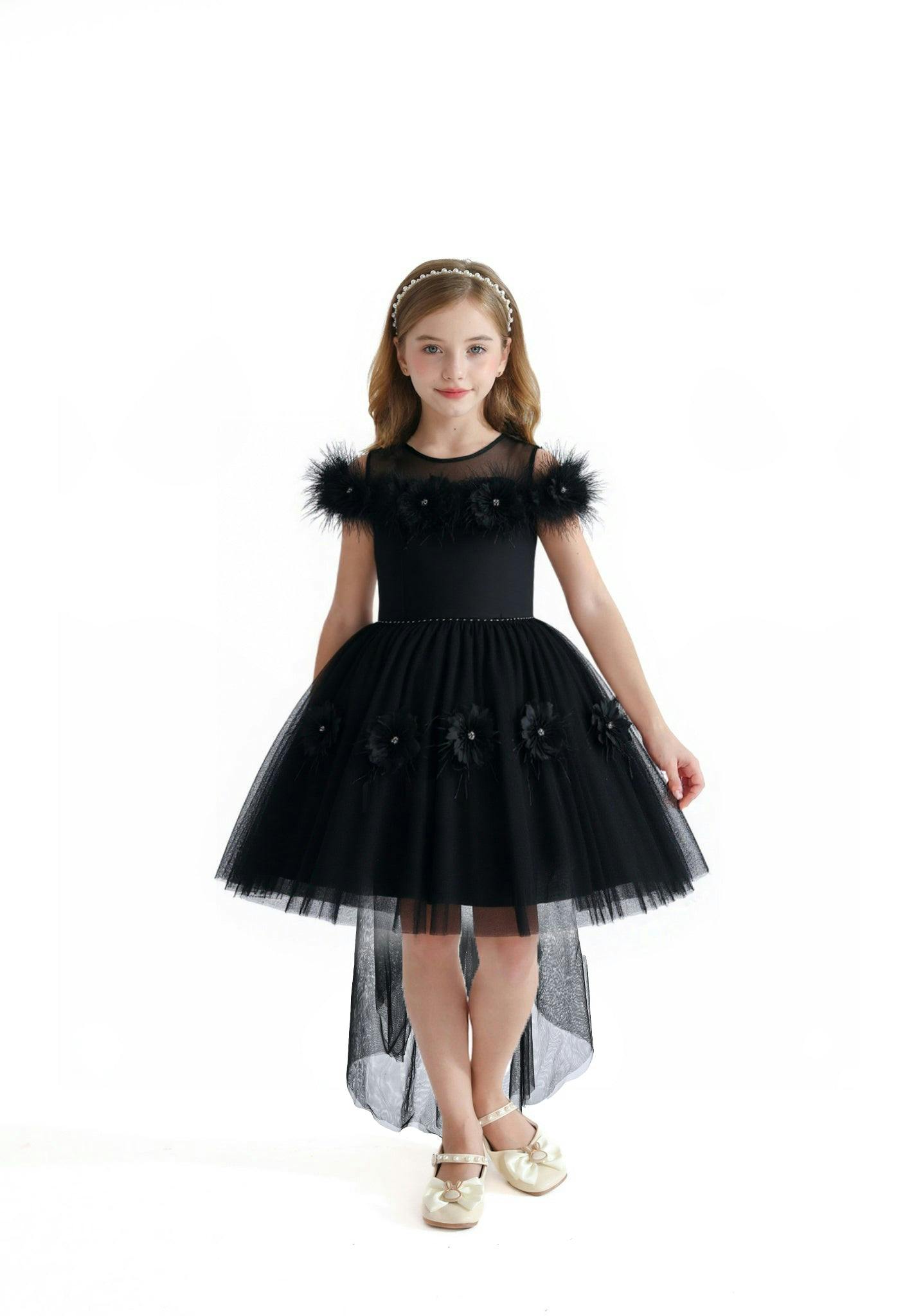 Black Feather Bow Dress