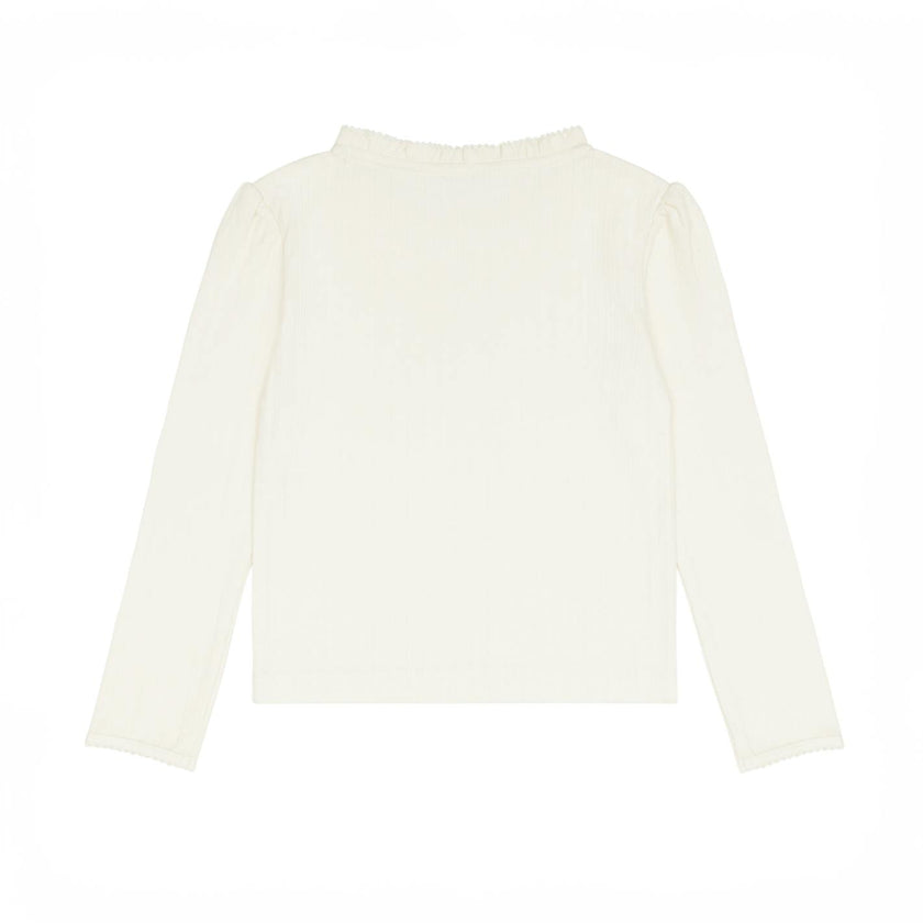 girls cream ruffle pointelle long sleeve shirt