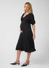 Ruffle V-Neck Maternity Midi Dress