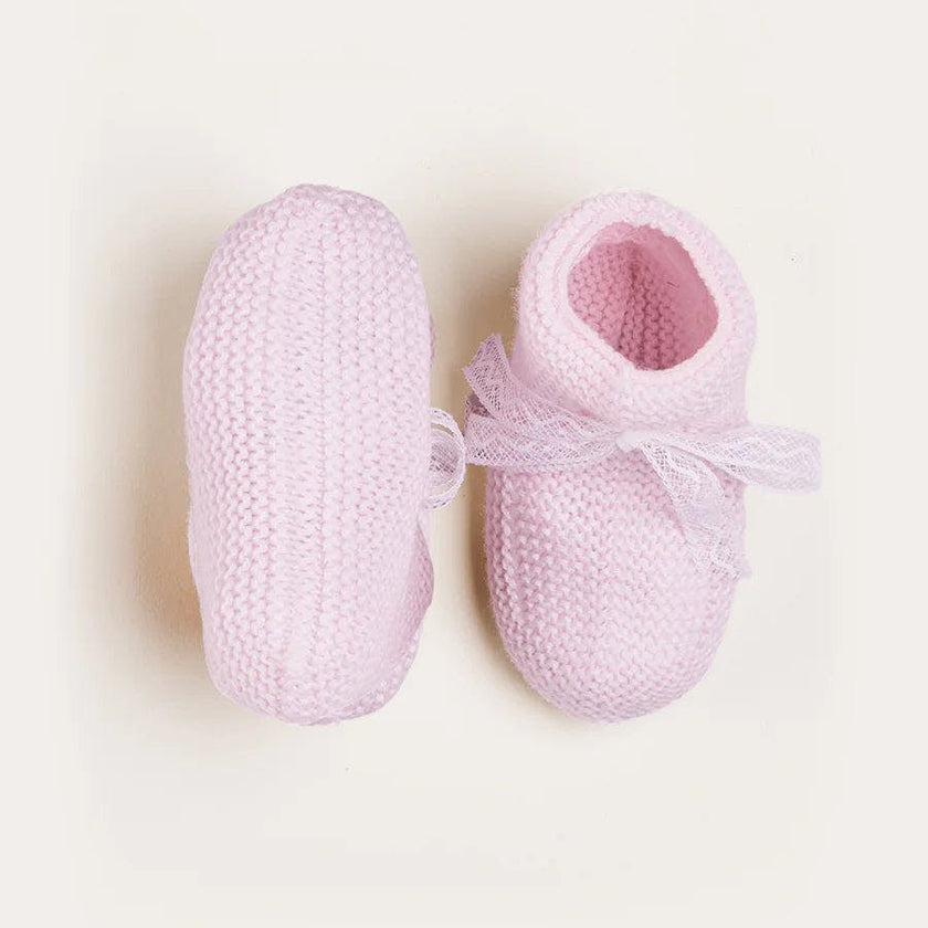 Lace Detail Knitted Booties in Baby Pink (0-6mths)