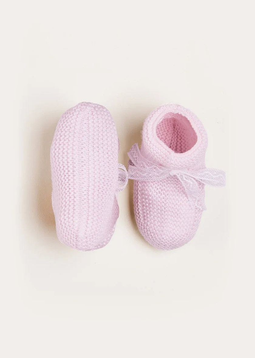 Lace Detail Knitted Booties in Baby Pink (0-6mths)