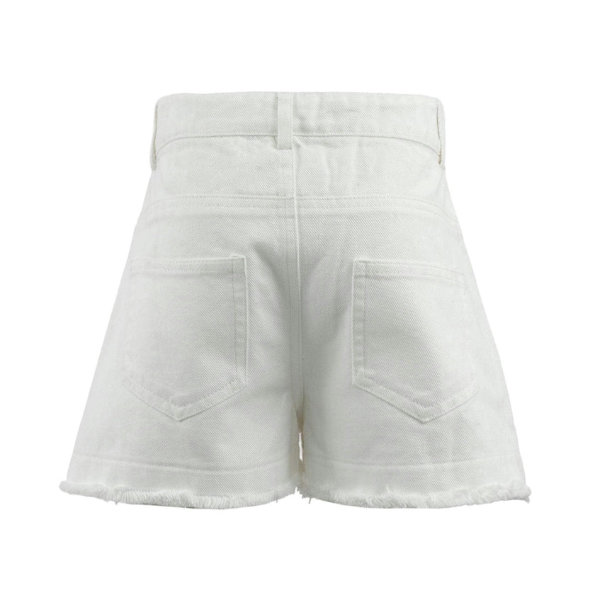 Art Crystal Frayed Hem Denim Shorts