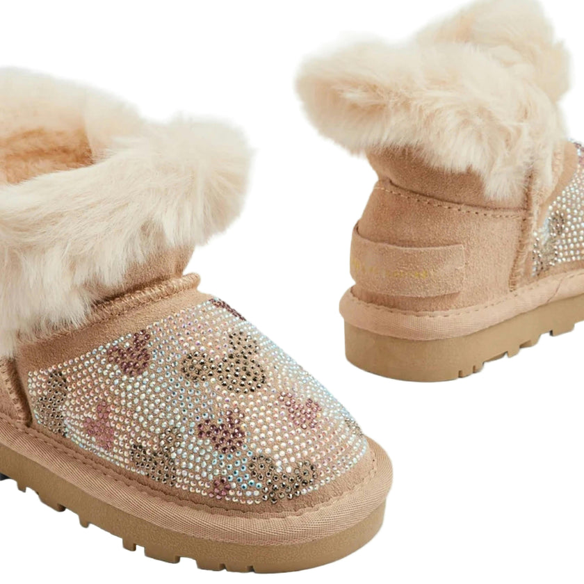 Beige Microstud Mickey Winter Boots