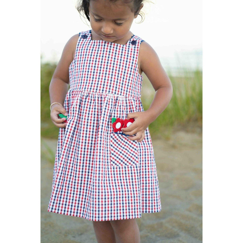 Plaid Seersucker Dress With Flowers