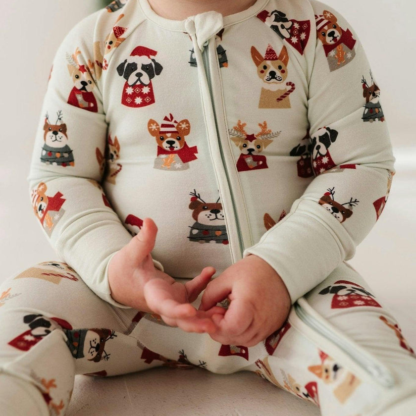 Long Sleeve Zip Romper Christmas Dogs