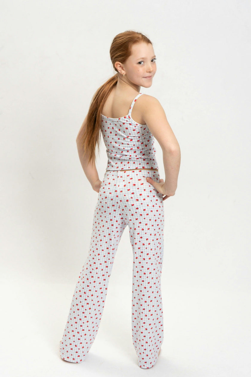 Girls Strawberry Print Short Sleeve Top and Pants Set