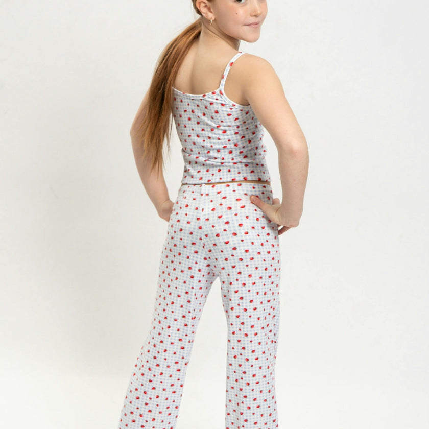 Girls Strawberry Print Short Sleeve Top and Pants Set