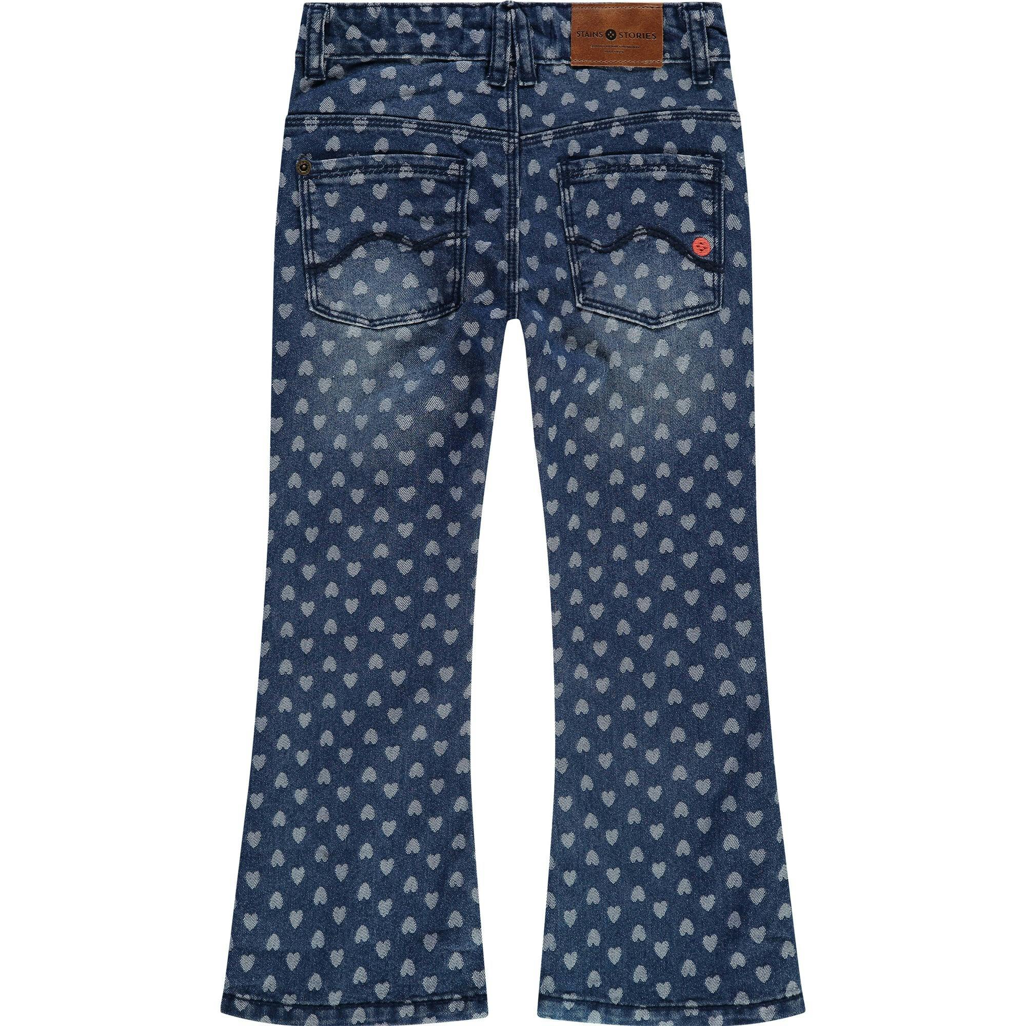 Heart Print Flared Denim Pants