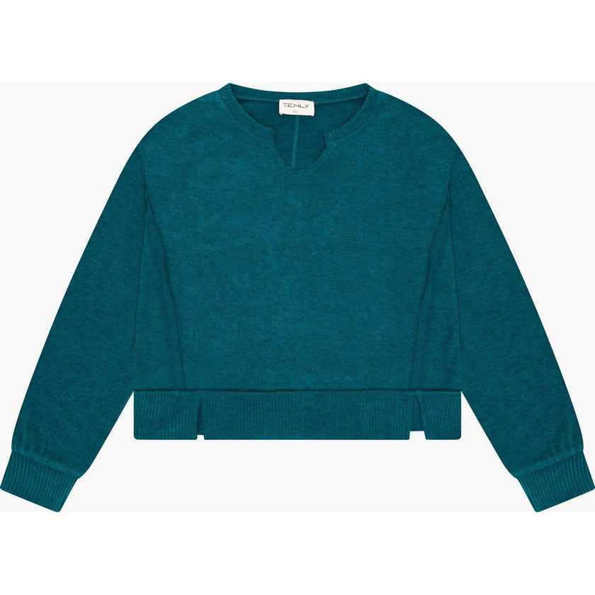 Tenly Hacci Jersey Cropped Split Neck Tunic