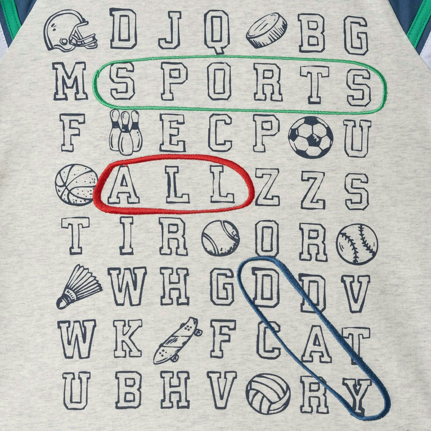 Kids Long Sleeve Raglan Color Blocked Alphabet Tee